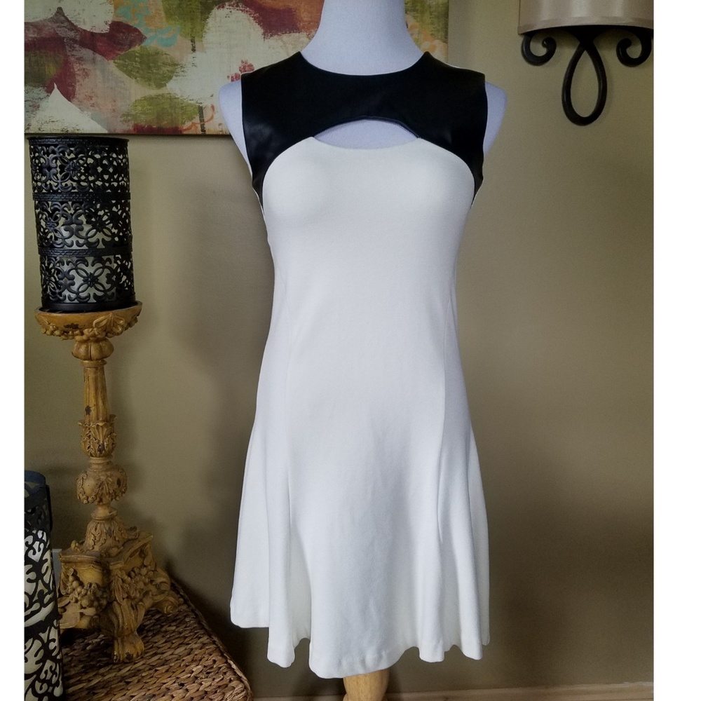Twenty Peplum Dress with Leather Cutout Detail S